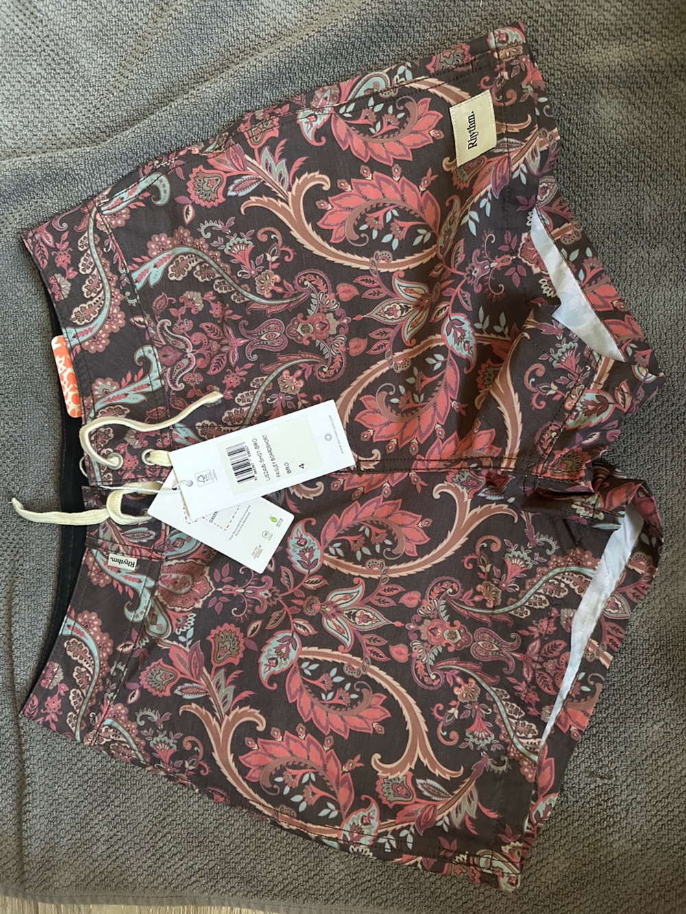 Rhythm Brown Paisley Athletic Boardshorts with Coral Accents